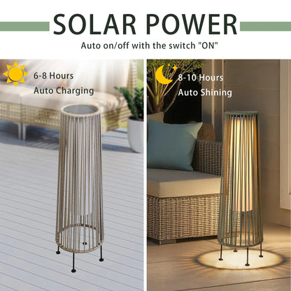 2 Piece Solar Powered Lantern Wicker Solar Patio Lamp Grey