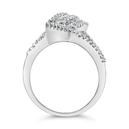 14K White Gold 1-1/2 Cttw Round and Baguette Diamond Bypass Cocktail Ring Band (H-I Color, SI1-SI2 Clarity) - Size 7