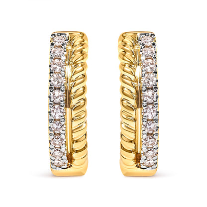 10K Yellow Gold 1/10 Cttw Diamond and Rope Twist Huggy Hoop Earrings (H-I Color, I1-I2 Clarity)