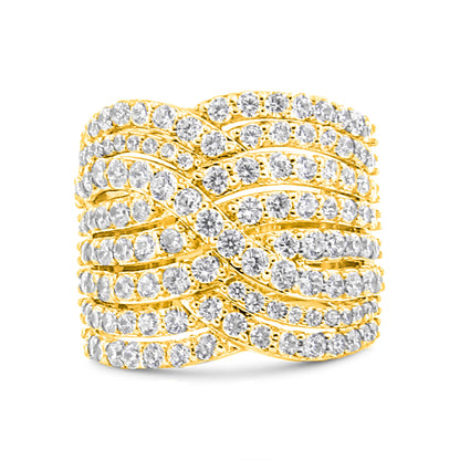 10K Yellow Gold 3.0 Cttw Diamond Eight-Row Bypass Crossover Statement Band Ring (H-I Color, I2-I3 Clarity) - Size 7