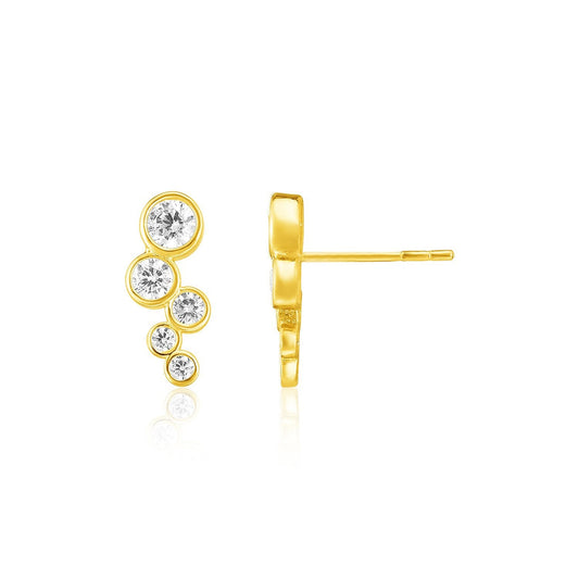 Boucles d'oreilles grimpantes en or jaune 14 carats avec cercles et oxydes de zirconium