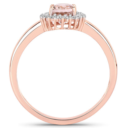 0.81 Carat Genuine Morganite and White Diamond 14K Rose Gold Ring