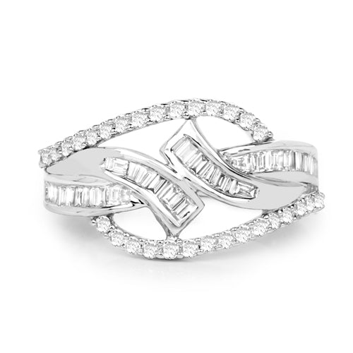 0.72 Carat Genuine White Diamond 14K White Gold Ring (E-F-G Color, VS-SI Clarity)