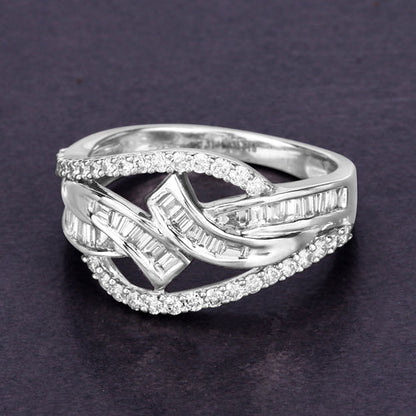 0.72 Carat Genuine White Diamond 14K White Gold Ring (E-F-G Color, VS-SI Clarity)