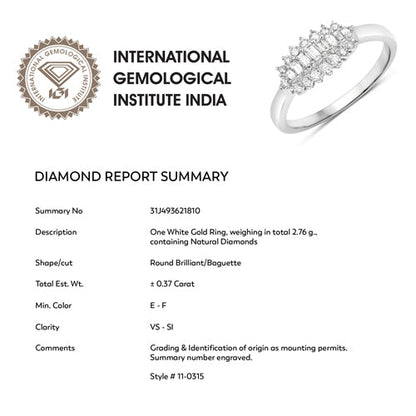 0.37 Carat Genuine White Diamond 14K White Gold Ring (E-F Color, VS-SI Clarity)