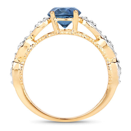 1.27 Carat Genuine Blue Sapphire and White Diamond 14K Yellow Gold Ring