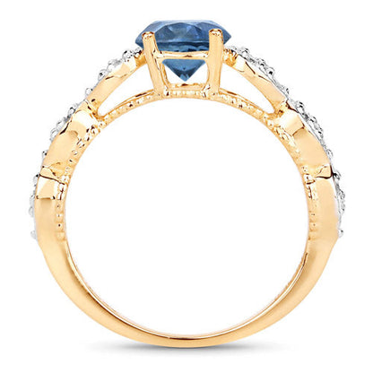 1.27 Carat Genuine Blue Sapphire and White Diamond 14K Yellow Gold Ring