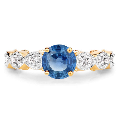 1.27 Carat Genuine Blue Sapphire and White Diamond 14K Yellow Gold Ring
