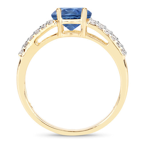 1.29 Carat Genuine Blue Sapphire and White Diamond 14K Yellow Gold Ring