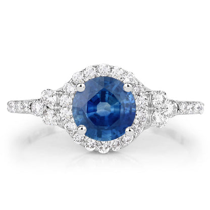 1.34 Carat Genuine Blue Sapphire and White Diamond 14K White Gold Ring