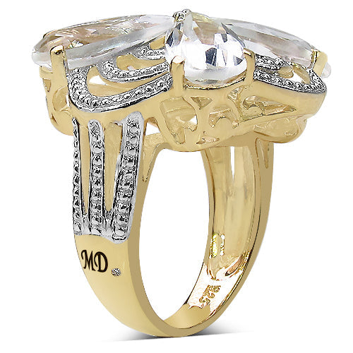 14K Yellow Gold Plated 8.81 Carat Genuine Citrine & White Diamond .925 Sterling Silver Ring