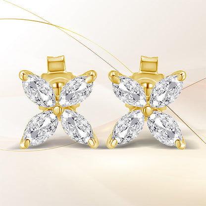 14K White Gold 1/2 Cttw Marquise Diamond 8 Stone Floral Leaf Stud Earrings (H-I Color, SI1-SI2 Clarity)