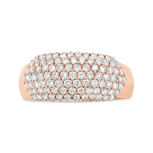 Bague dôme multirangs en or rose 18 carats et diamants 1,00 carat (couleur F-G, pureté VS1-VS2) - Taille de la bague 7