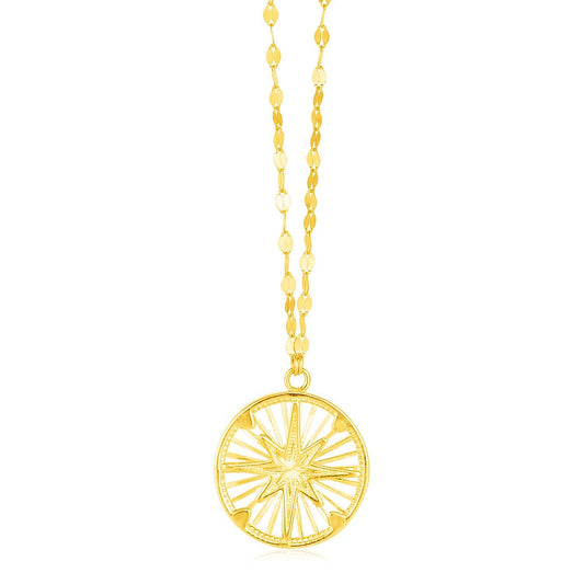 Collier en or jaune 14 carats avec pendentif boussole