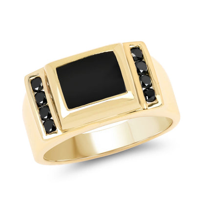 2.14 Carat Genuine Black Onyx and Black Diamond .925 Sterling Silver Ring