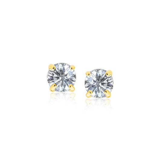 Puces d'oreilles en or jaune 14 carats avec oxydes de zirconium à facettes, teinte blanche