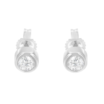 10K White Gold 0.30 Cttw Round Brilliant-Cut Near Colorless Diamond Bezel-Set Stud Earrings (H-I Color, I1-I2 Clarity)