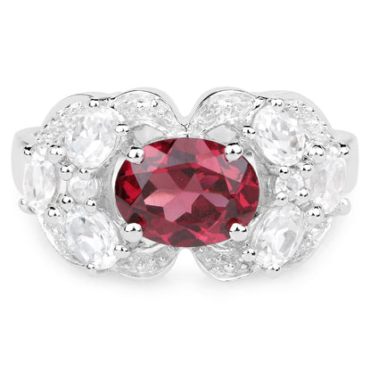 3.16 Carat Genuine Rhodolite and White Zircon .925 Sterling Silver Ring