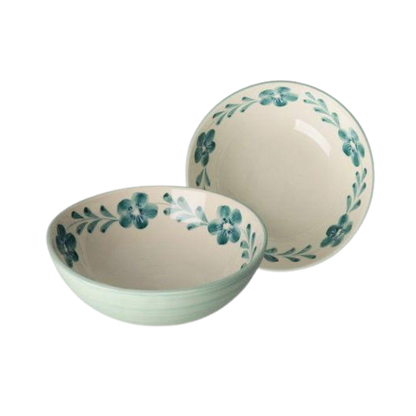 Ceramic Salad Bowl with Hand-painted Green Flower Vine - Large - 27.73 oz