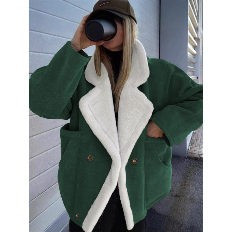 2026 Cross-border Autumn And Winter New European And American Women's Thickened Warm Fashion Loose Casual Retro Lamb Wool Jacket For Women