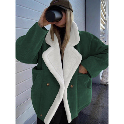 2026 Cross-border Autumn And Winter New European And American Women's Thickened Warm Fashion Loose Casual Retro Lamb Wool Jacket For Women