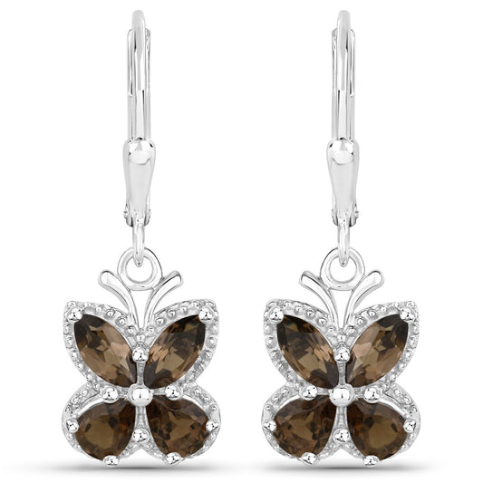 Boucles d'oreilles en argent sterling 925 avec quartz fumé véritable de 2,20 carats
