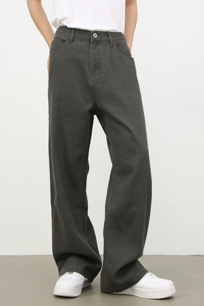 Men's Half Elastic Waist Jeans with Pockets