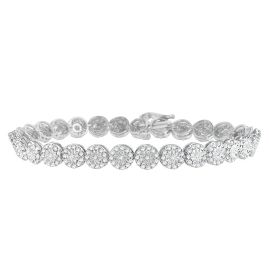 Bracelet tennis en or blanc 14 carats avec diamants halo 2,00 carats (couleur H-I, pureté I1-I2) - 7 pouces