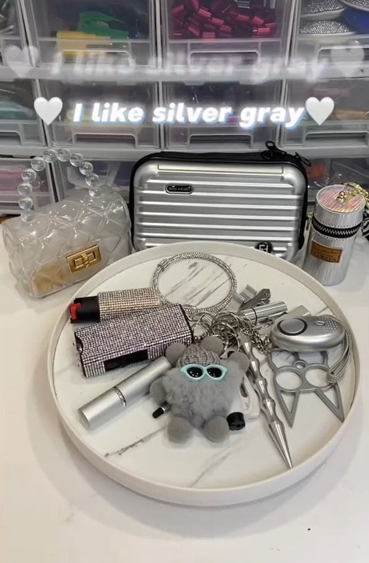 Lot de 16 porte-clés gris argenté
