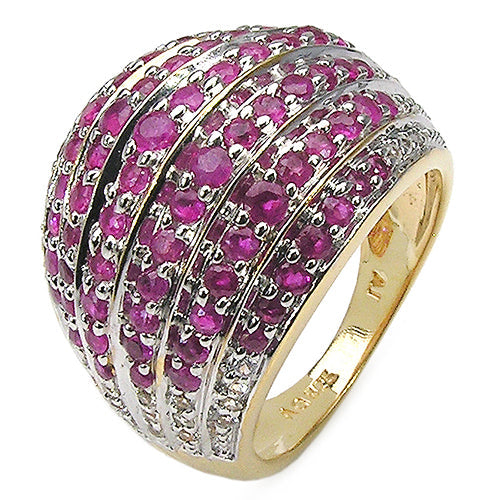 14K Yellow Gold Plated 2.94 Carat Genuine Ruby & White Topaz .925 Sterling Silver Ring