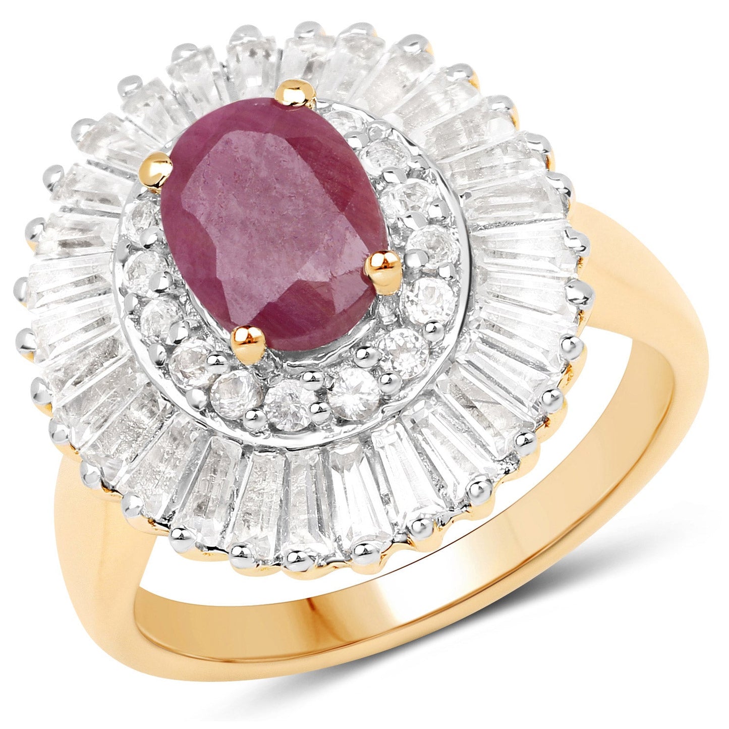 3.75 Carat Genuine Ruby and White Topaz .925 Sterling Silver Ring