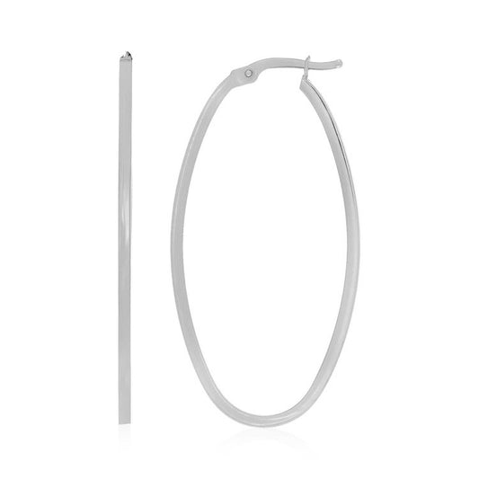 Boucles d'oreilles créoles fines de forme ovale en or blanc 14 carats