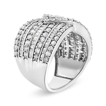 .925 Sterling Silver 2 3/8 Cttw Diamond Multi Row Overlay Band Ring ( J-K Color, I3 Clarity) - Ring Size 7
