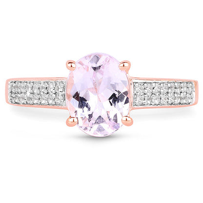 14K Rose Gold Plated 2.91 Carat Genuine Kunzite and White Zircon .925 Sterling Silver Ring
