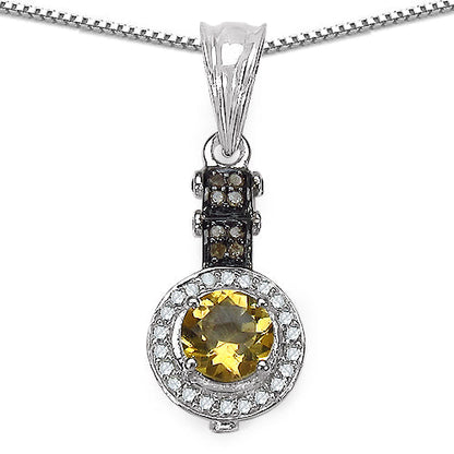 1.00 Carat Genuine Citrine, Champagne Diamond & White Diamond .925 Sterling Silver Pendant