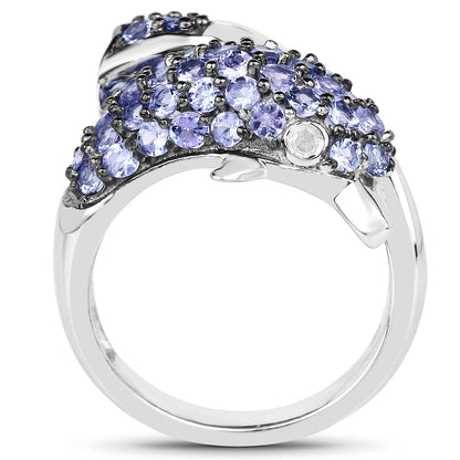 1.45 Carat Genuine Tanzanite and White Diamond .925 Sterling Silver Ring