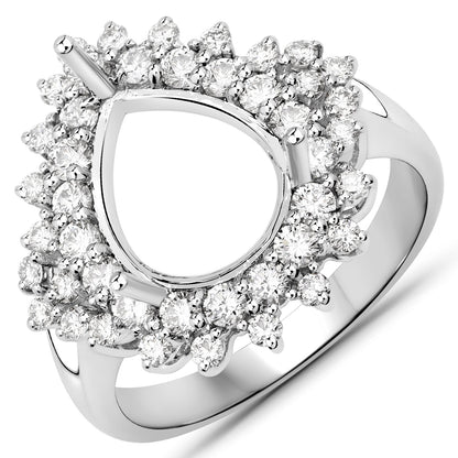 0.89 Carat Genuine White Diamond 14K White Gold Semi Mount Ring - holds 11x9mm Pear Gemstone