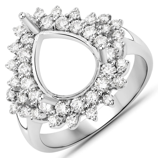 0.89 Carat Genuine White Diamond 14K White Gold Semi Mount Ring - holds 11x9mm Pear Gemstone
