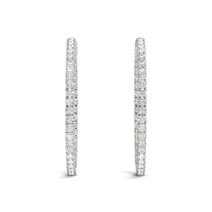 14k White Gold Diamond Hoop Earrings with Shared Prong Setting (2 cttw)