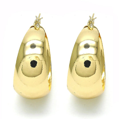 igh Polish Finish Unique Medium Hoop, Golden Tone