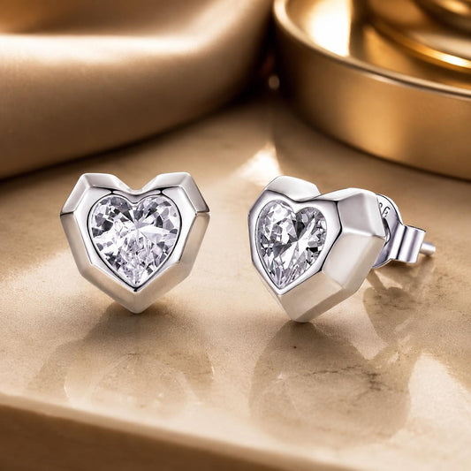 Boucles d'oreilles en argent sterling 925 avec oxyde de zirconium serti pavé en or blanc, 0,8 x 0,9 cm