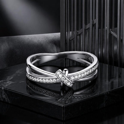 S925 Sterling Silver Oxidized Pavé Setting CZ Ring Size 6 for Women