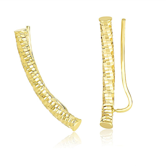 Boucles d'oreilles tubes courbés en or jaune 14 carats avec coupes diamantées