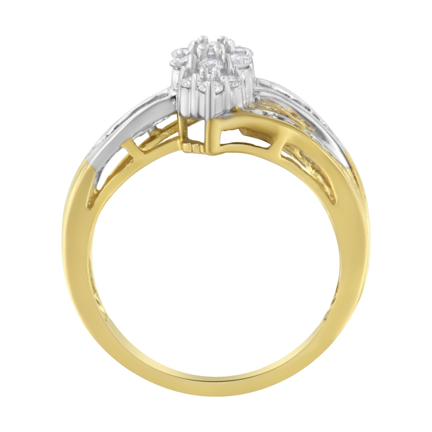 10K Yellow and White Gold 1/2 Cttw Diamond Marquise Shaped Cluster Split Shank Ring (H-I Color, SI2-I1 Clarity) - Size 7