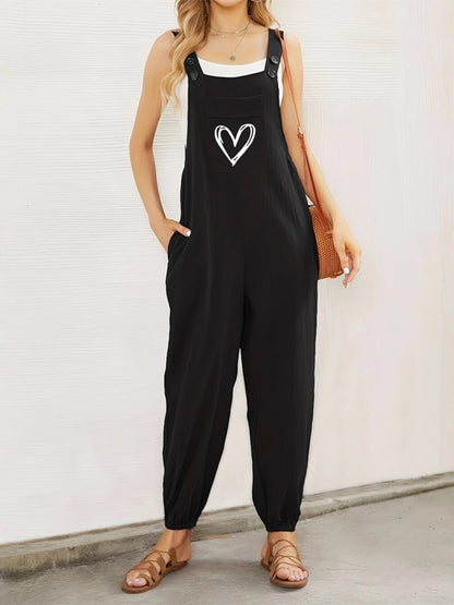 Heart Square Neck Wide Strap Overalls
