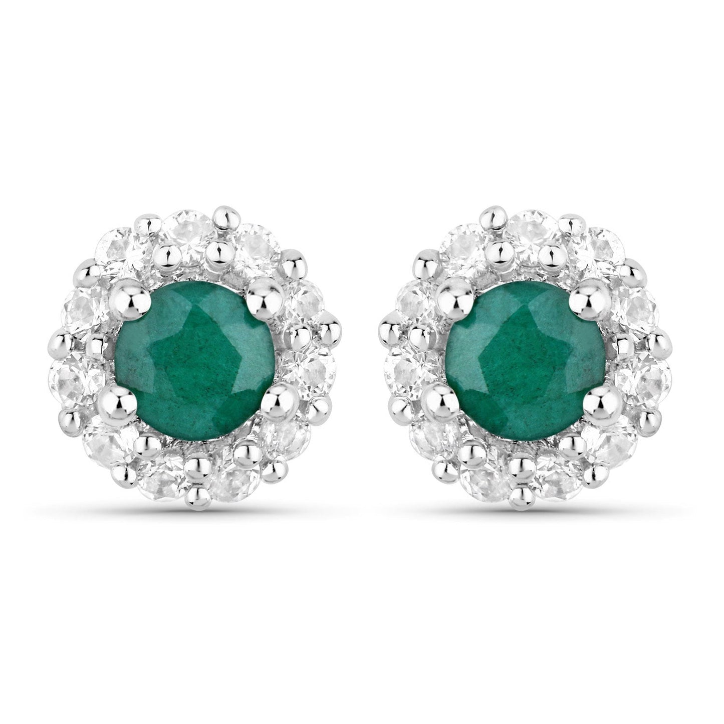 1.81 Carat Dyed Emerald and White Topaz .925 Sterling Silver Jewelry Set