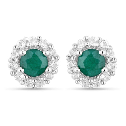 1.81 Carat Dyed Emerald and White Topaz .925 Sterling Silver Jewelry Set