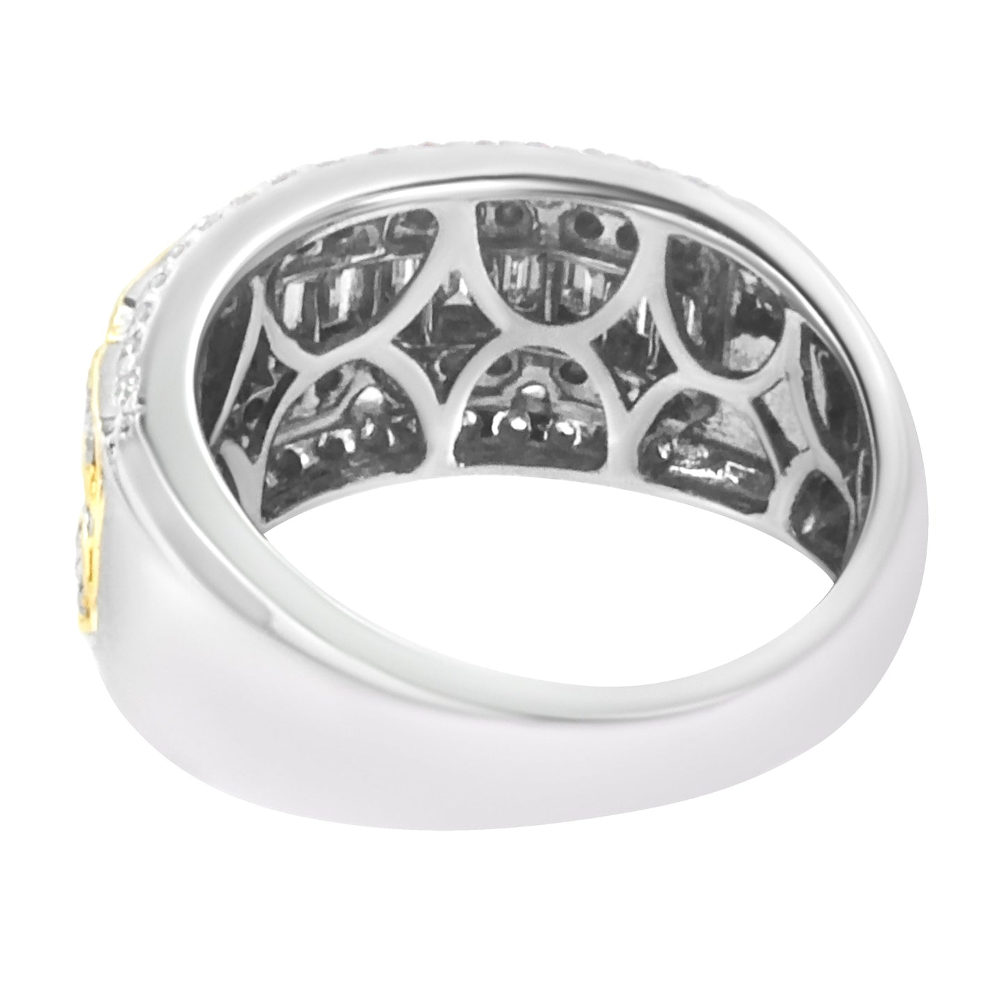 10K White and Yellow Gold 1.00 Cttw Baguette and Round cut Diamond Art Deco Multi-Row Ring Band (I-J Color, I1-I2 Clarity) - Ring Size 7