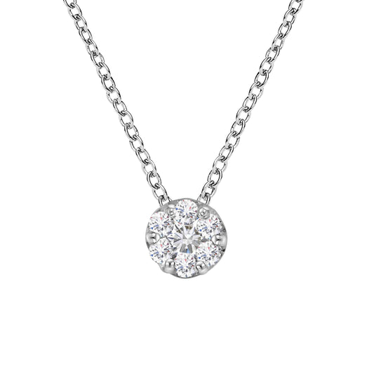 Collier Pendentif 7 Pierres en Grappe Florale en Or Blanc 14K Serties Griffes Partagées Diamant Rond Taille Brillant 1/4 Cttw 18" (Couleur H-I, Clarté SI2-I1)