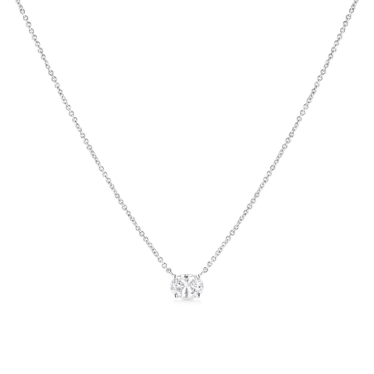 14K White Gold 1/2 Cttw Lab Grown Oval Shape Solitaire Diamond East West 18" Pendant Necklace (E-F Color, VS1-VS2 Clarity)